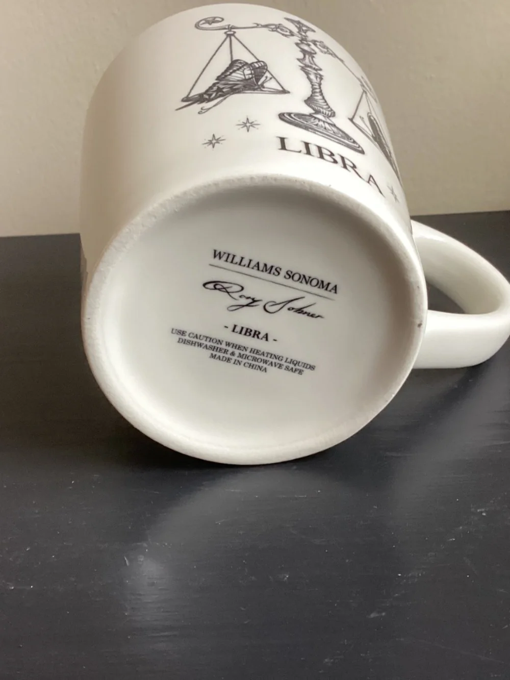 William Sonoma Rory Dobner Zodiac LIBRA Coffee Mug Cup White n Black